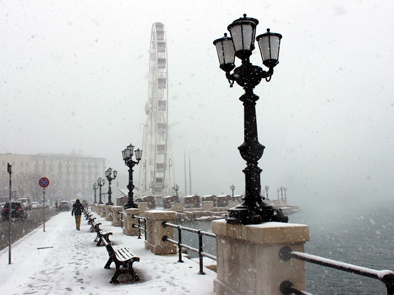 Inverno na Puglia com neve em Bari